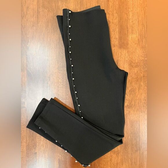 Zara Black leggings with Silver metal studs down sides. Ponte stretchy. Size XL - Picture 5 of 6